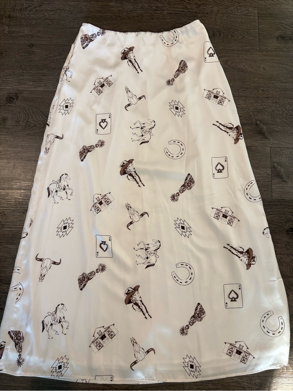White Western-Print Maxi Skirt